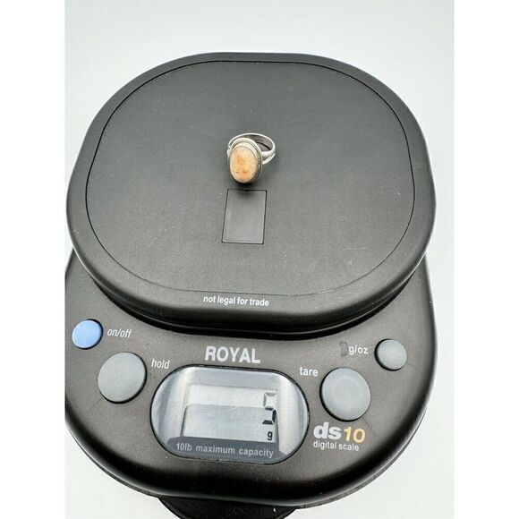 Vintage Sterling Silver Natural Stone Pale Pink Peach Cabochon Ring Size 6 - Picture 9 of 10